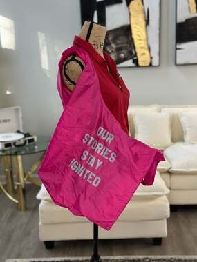 Aerie Pink Our Stories Stay Ignited Reusable Nylon Tote Bag